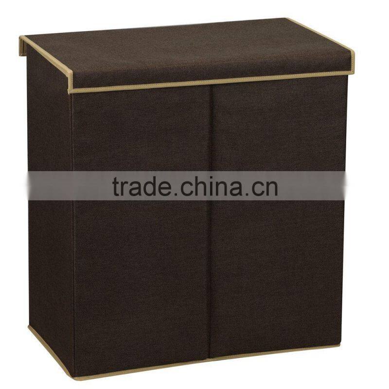 Collapsible Laundry Hamper -Double Hamper Laundry Sorter with Magnetic Lid Closure, Coffee Linen