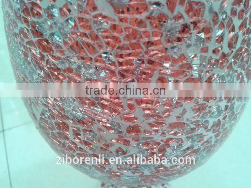 Wedding Decor Silver Rose Patterns Pink Crackle Tall Goblet Wine Glass Vase