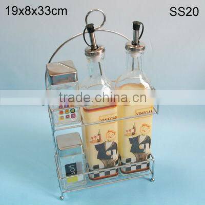 glass spice bottle/glass bottle for oil or vinegar with metal stand