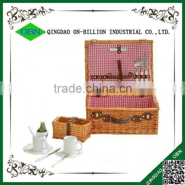 Cheap 2 person natural dark brown mini wicker picnic basket for sale