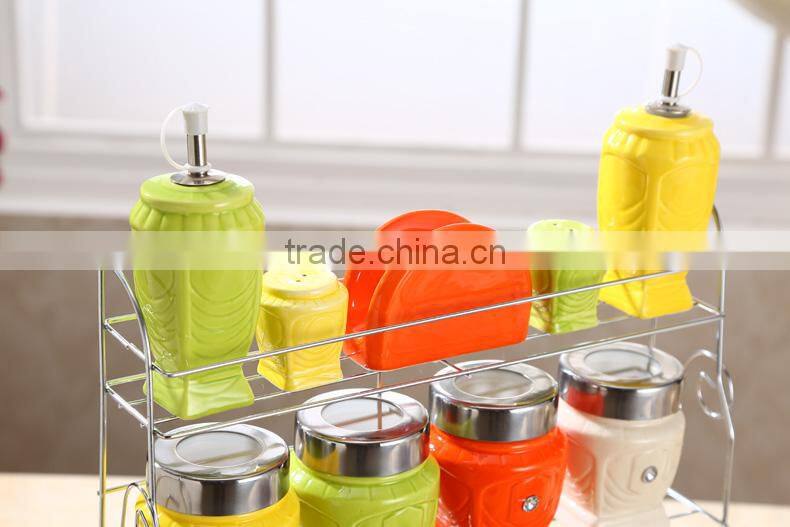 kitchenware ceramic jar with stainless steel stand