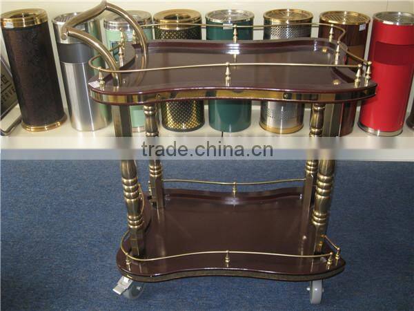 Guangzhou BHL Hotel Articles Roman Pillar Double-deck Golden hotel brass bar cart gold bar cart serving trolley