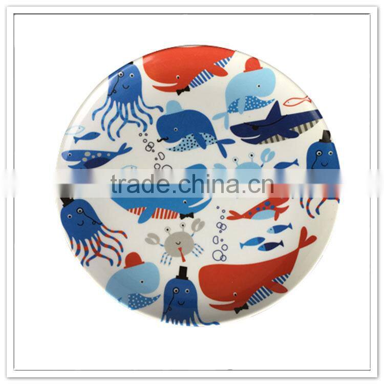 Hot sell shark octopus print baby safety custom design plastic melamine round plate