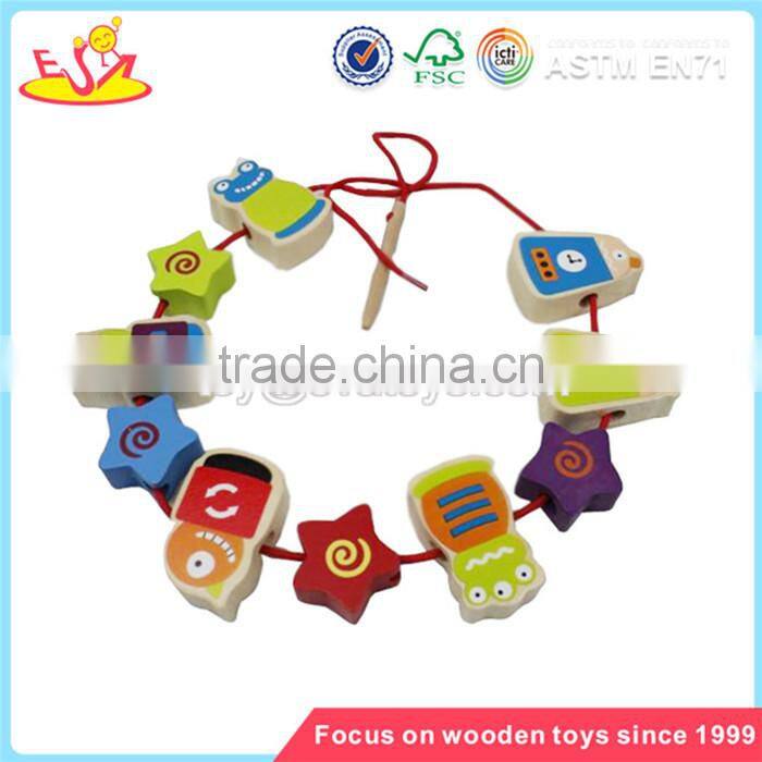 Wholesale DIY beautiful wooden string animal beads toy lovely baby wooden animal beads toy W11E009