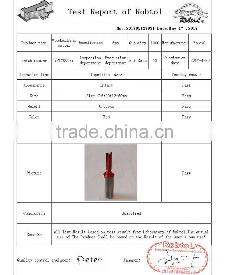 6MM Tungsten Carbide Router Bits woodworking one double flute straight shank CNC milling cutter