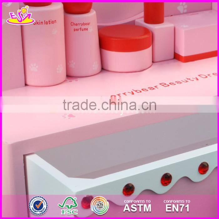 2017 New design lovely pink girls wooden toy dressing table W08H077