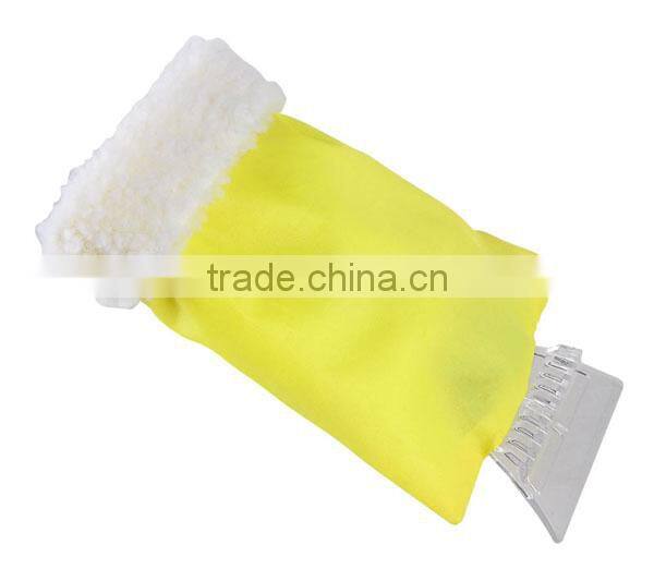 Heat ice scraper with glove with plush