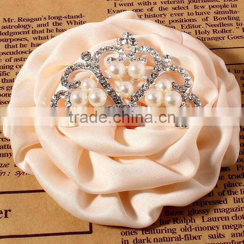 satin hanmade rose flower with crown for kids hair accessories