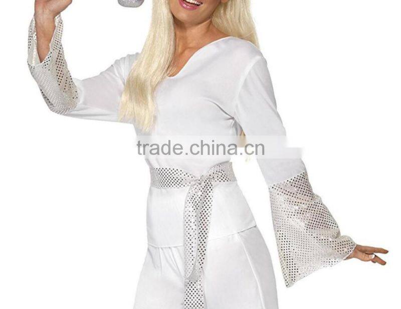 Wholesale Custom Women's halloween white top pants and belt 70's Disco Lady Costumes Adults
