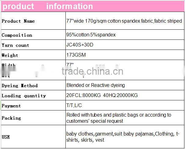 77"wide 170g/sqm cotton spandex fabric,fabric striped