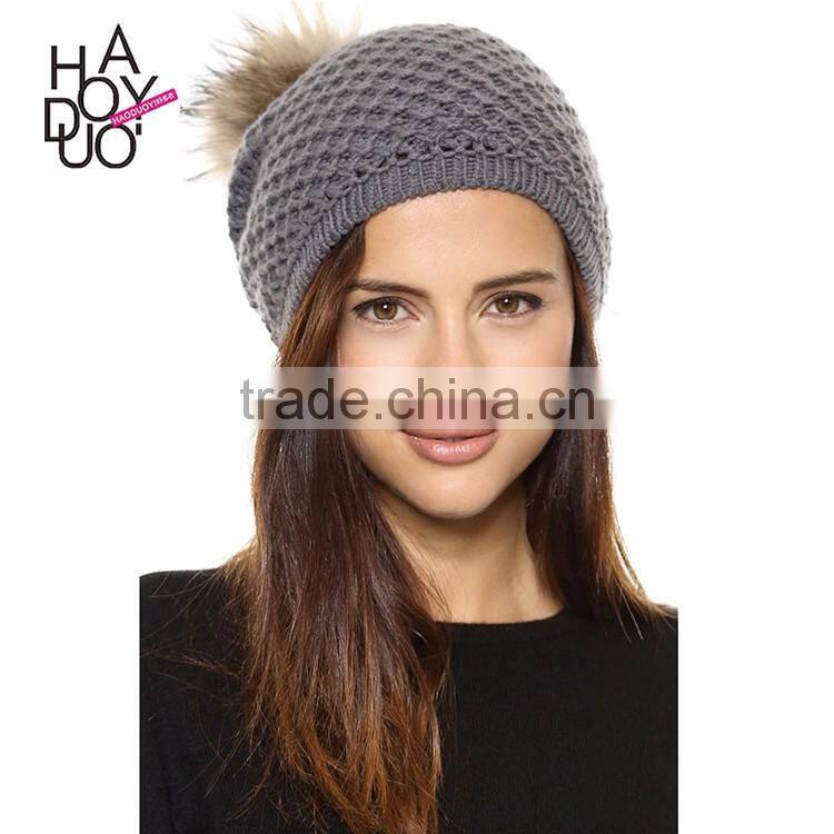 HAODUOYI Winter Knit Fur Ball Decorated Hat Warm Caps for Wholesale