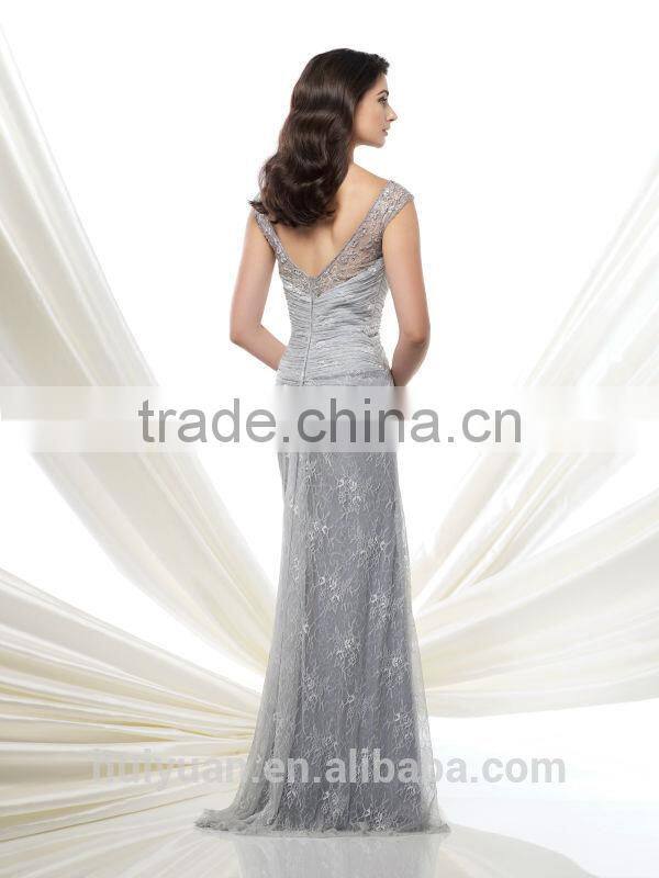 new fashion ladies v neck gray lace dress mother of the bride