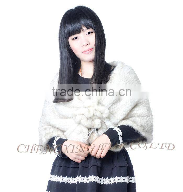 CX-B-M-24K Hot Selling In Stock Real Mink Fur Wedding Knitted Shawl Women