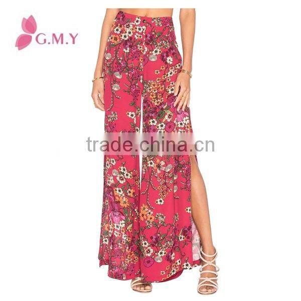 Summer ultra-wide-leg trousers slit hem pants beach chiffon palazzo pants lasted pants design for women