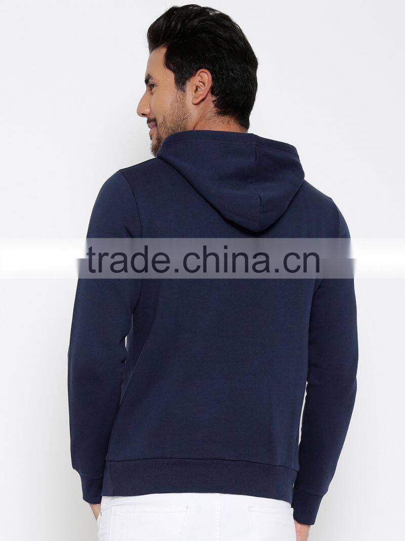 Navy Blue Man Hooded Sweatshirt Customize Front Kangaroo Pocket Fleece Lined 80% Cotton 20% Polyester Fabric Material Hoodies