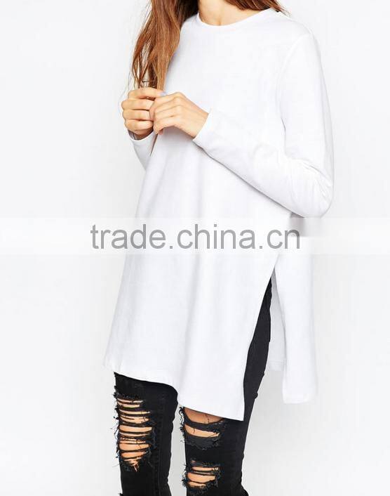 wholesale newly cotton hoodies without hood o-neck side open casual blank plain dyed for women sweatshirt china supplier