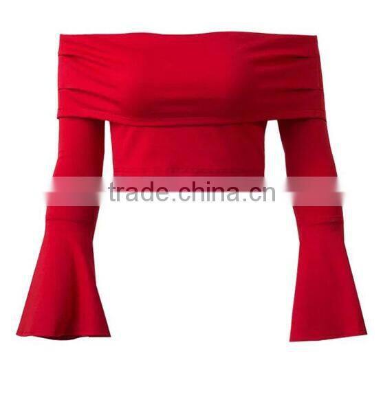 Runwaylover EY2337B 2017 Women Flare Sleeve Fashion Off-Shoulder Knitted Blouse