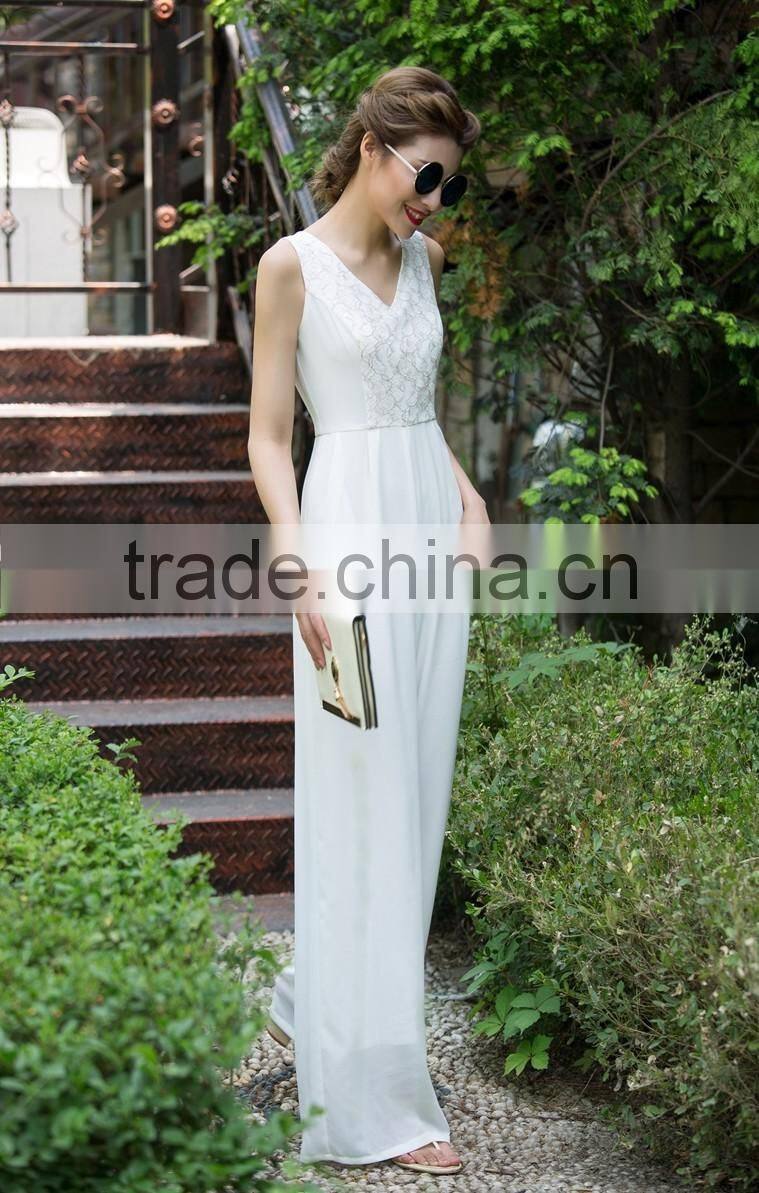 fashion white chiffon one piece jumpsuit dress pants