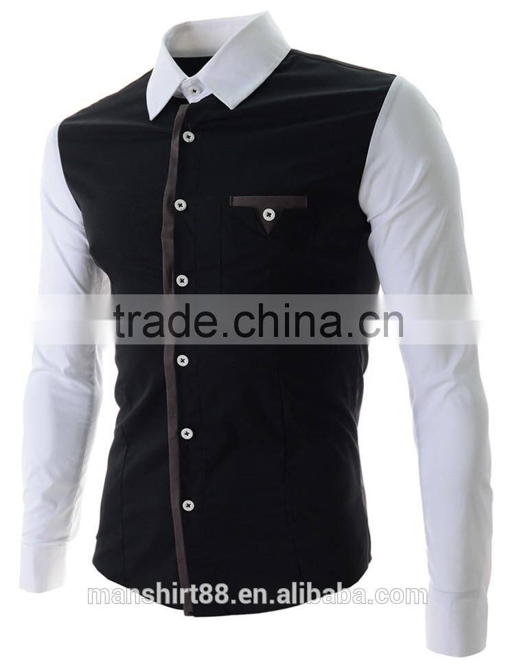 2017 latest designer contrast collar and sleeve slim fit dress men shirt