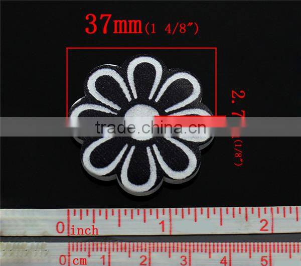 Wholesale Scrapbooking 2 Holes Flower White Black Wood Painting Sewing Buttons