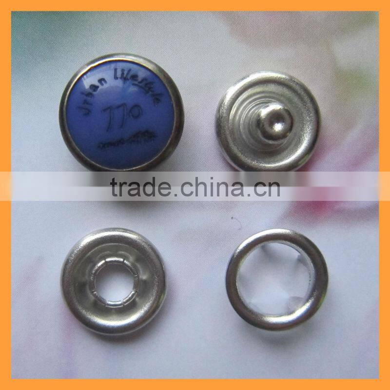 Letter Printed Blue Pearl Color Cap Brass Five Prong Snap Button, Customized Size Garment Buttons