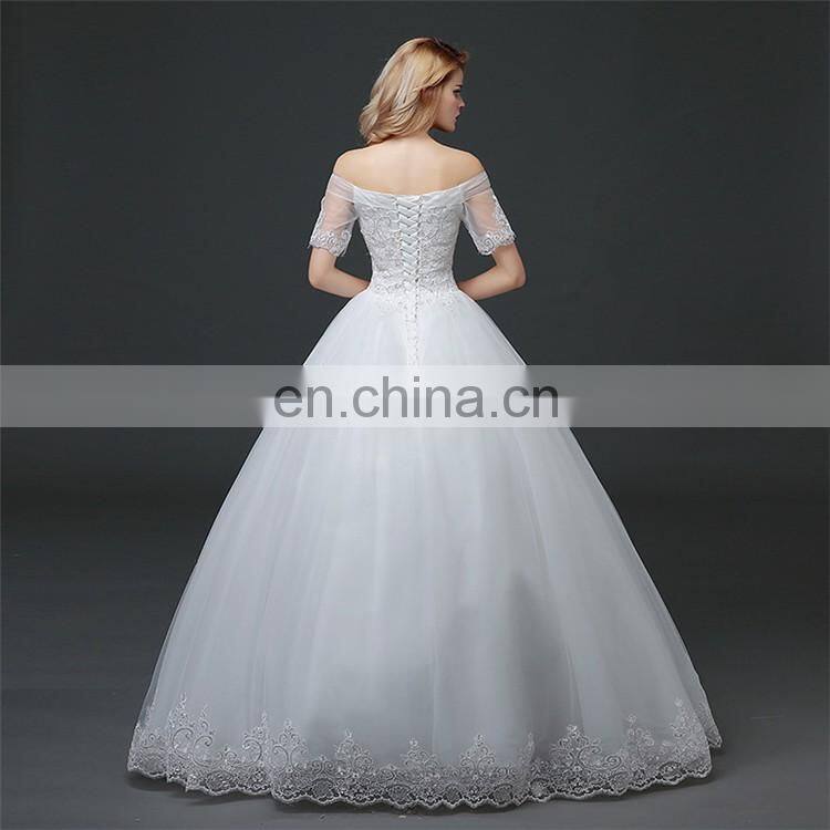 HS1621 2017 Full Length Girl Flower Dress Off Shoulder White Puffy Ball Gown Bridal Dress