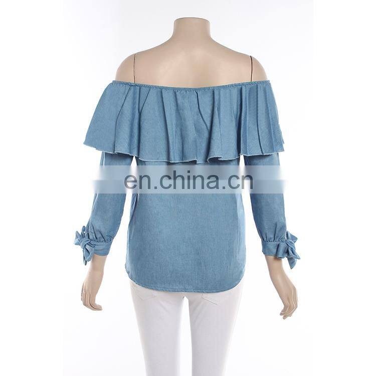 Wholesale China Supplier OEM Service Lady Denim Off The Shoulder Top