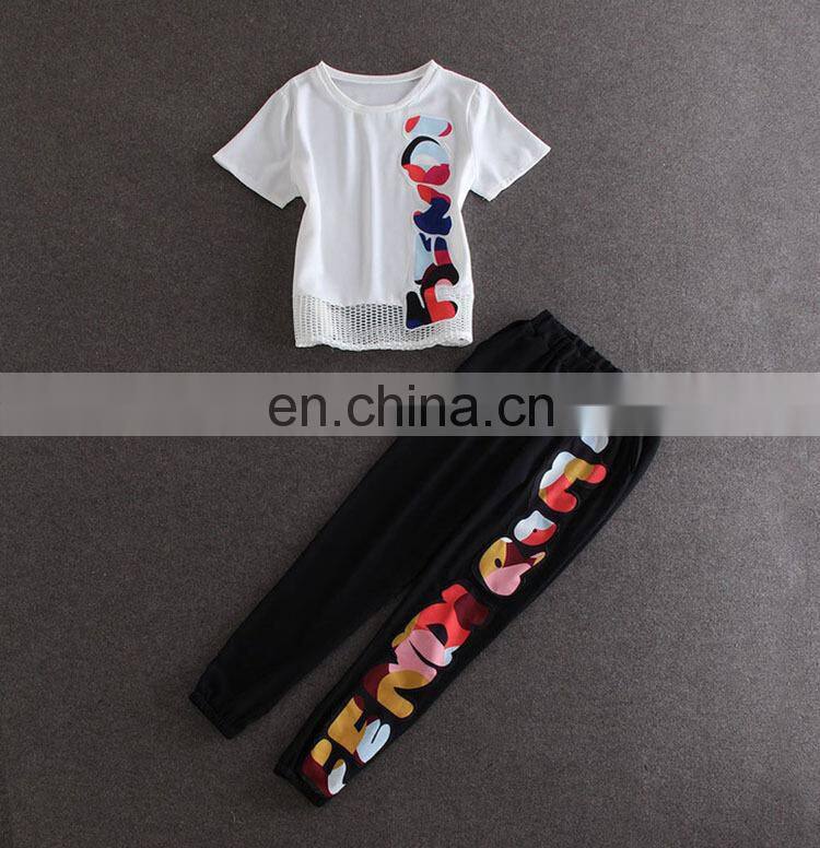 2015 new white top and long pants hot sell two piece set
