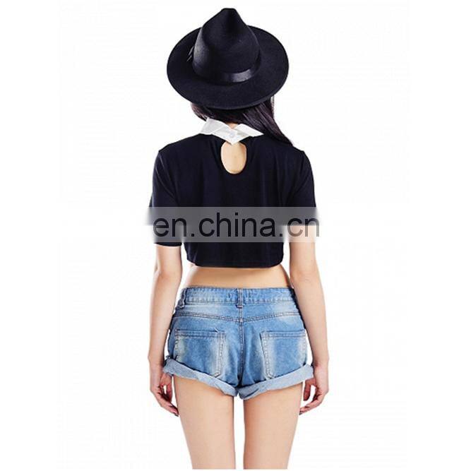 Black Plain Loose Womens Cropped T Shirt Black Blank Girls Crop Top Wholesale Cropped short sleeve t shirt