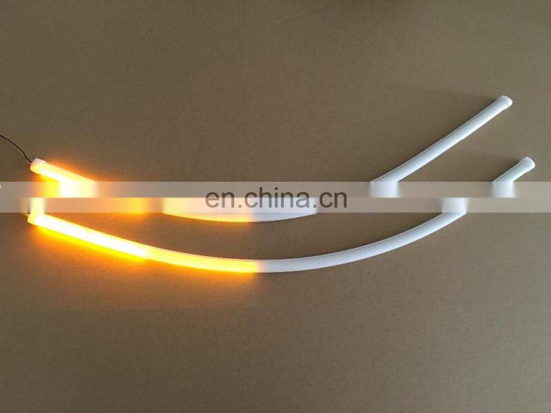 universal 2x60cm car led flexible DRL with running turn signal car headlight flow turn light