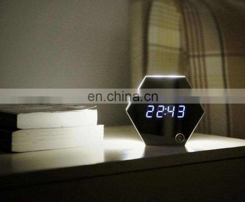 2020 USB Charging rechargeable Led Decoration Design night lighting Mirror Alarm Clock