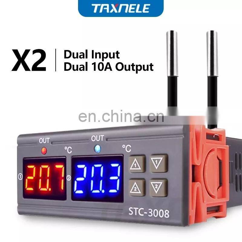 STC-3008 Dual Digital Temperature Controller Two Relay Output 12V 24V 220V Thermoregulator Thermostat Heater Cooler Dual Probe