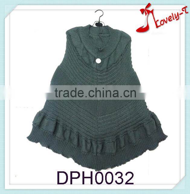 New fashion winter warm crochet knit women pullover poncho sweater pattern with ruffles