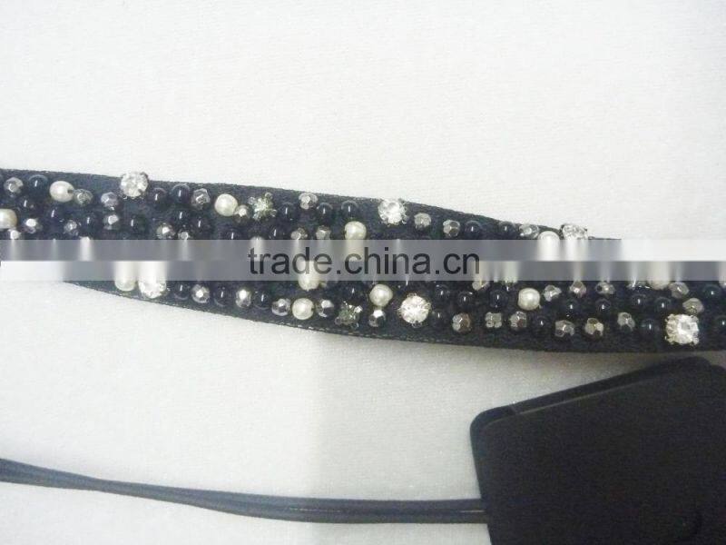 FASHION FABRIC HAND SEWN BEADED RHINESTONE HEAD BAND