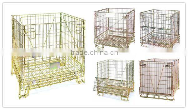 Industrial stackable foldable storage metal wire mesh containers
