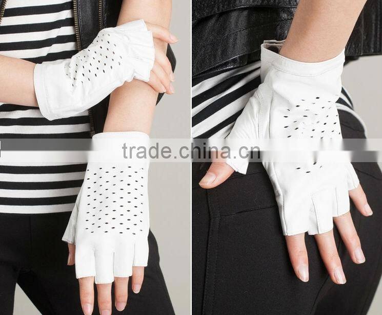Ladies Urban fashion fingerless leather gloves with holes on the back