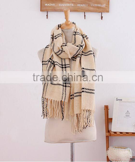 New Model Autumn Winter long Tassel Fringe Checked Plaid Blanket Shawl