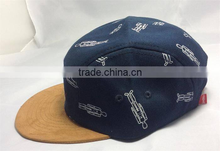 blank cotton twill 5 panel print flat suede brim strap back cap