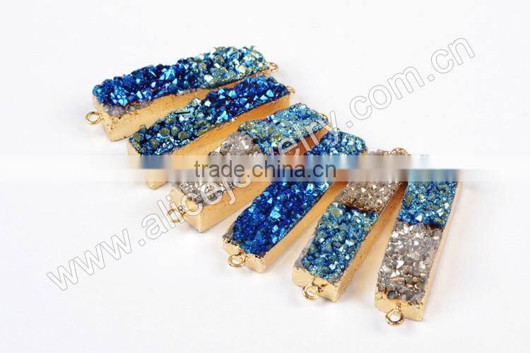 Bicolor titanium druzy bar connector-blue, silbver, green
