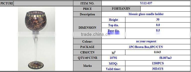 Colored Long-stemmed mosaic glass candle holders for wedding wholesale