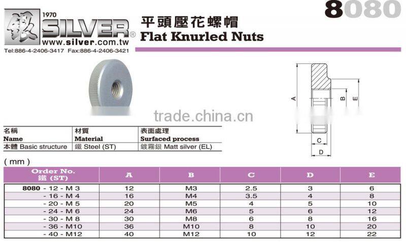 For Metal Lathe and Capping Machine Silver Flat Steel Knurled Nuts