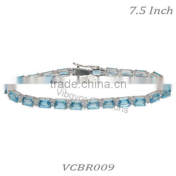 Sterling Silver Bracelet, Blue Topaz Bracelet , Rhodium Bracelet 925 Sterling Silver
