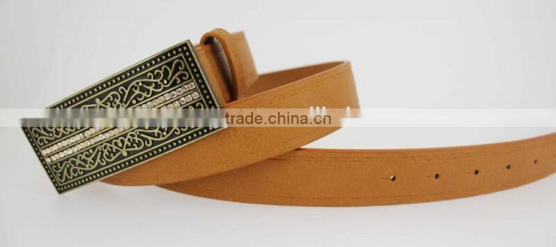 2015 Vintage Style women's fashoion brand PU belt with shiny rhinestone BIG buckle