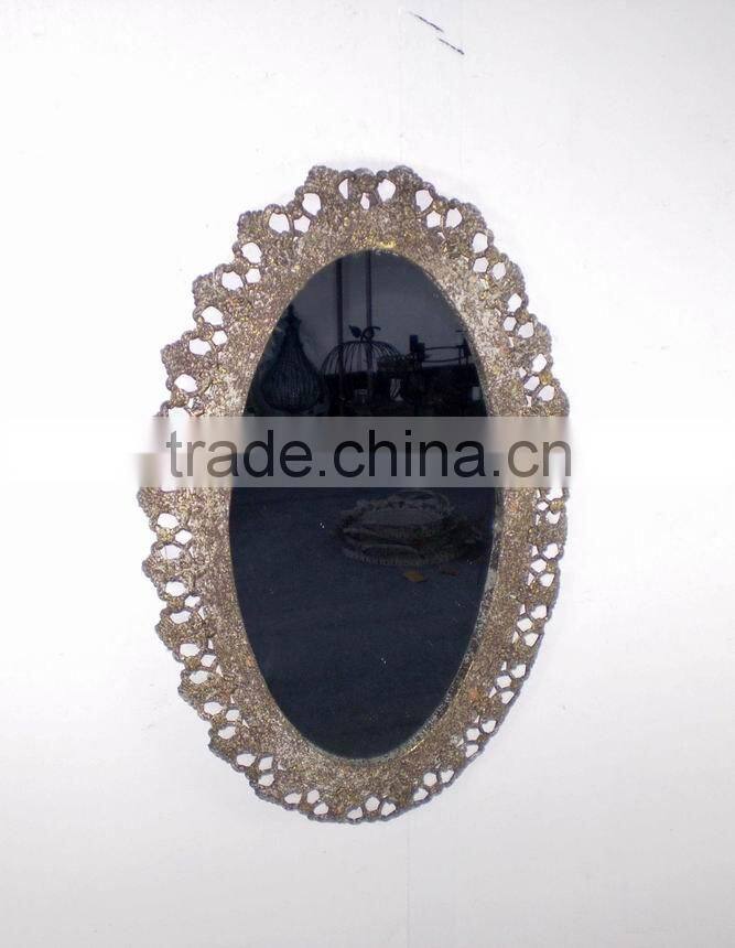 Oval Metal Mirror With Anqitue Golden Finish