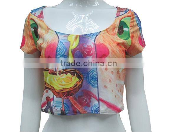 2015 New Arrival Autumn Short Sleeve New York Print Custom Ladies Crop Top