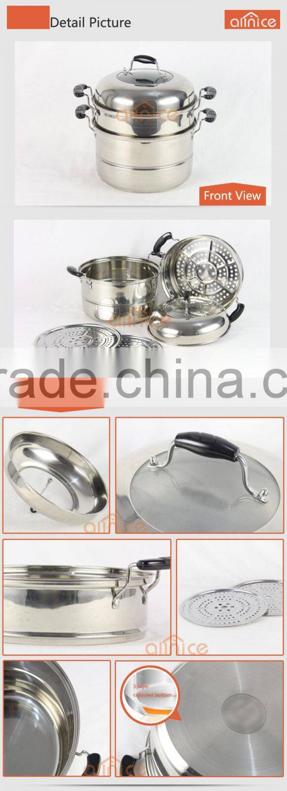 Two layer Multi-functional Steam pots stainless steel steamer pot Tempered glass lid & steel lid