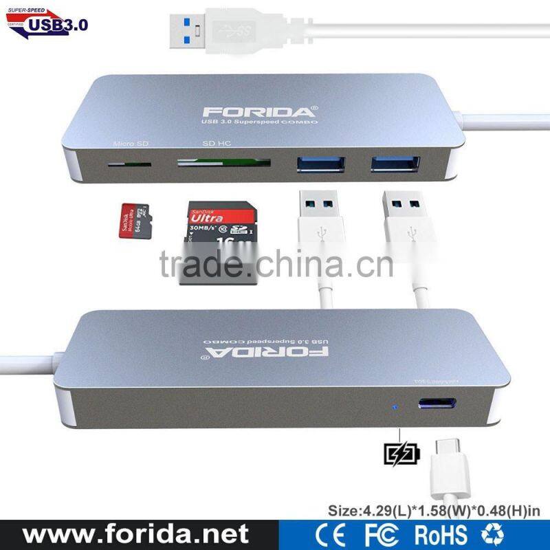 New design Aluminium housing usb c hub and card reader combo for macbook
