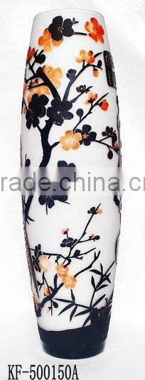 2014 Special 3D-Carved Round Blue Flower Glass Vase