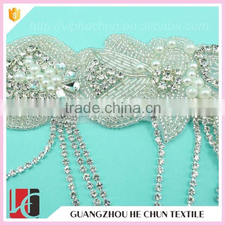 HC-3591 Hechun New Fancy Design Sewing Bling Bead Crystal Applique for Bride