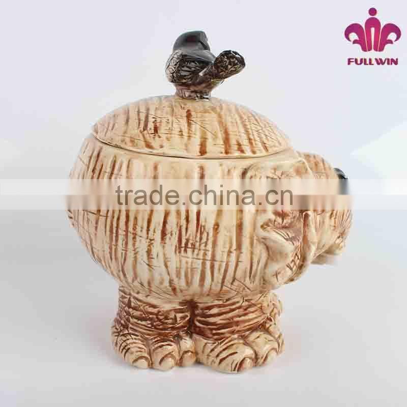 Elephant design bulk ceramic candy jar with 3D lid